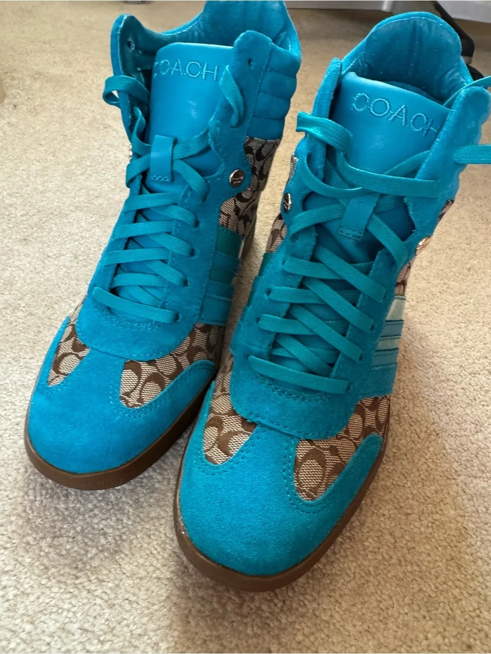 Women's Blue Wedge High-Top Sneakers